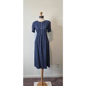 J.B.S Women Blue Vintage Crew Neck Short Sleeve Plaid Midi Dress Sz. 4(0993)